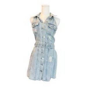 Le Lis Collection halter denim belted open back‎ mini dress Large